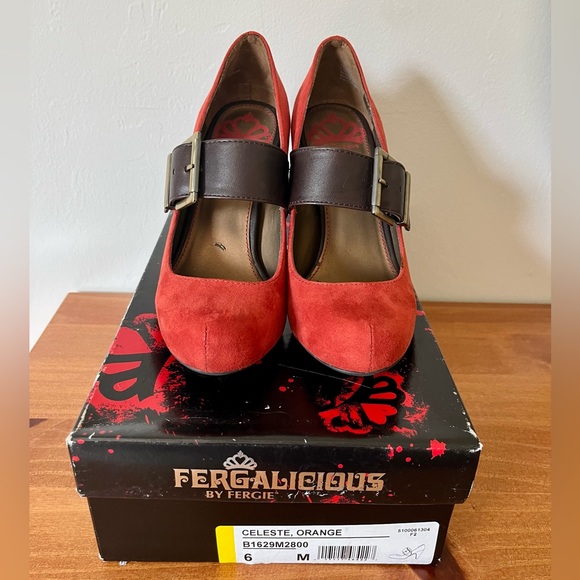 Fergalicious shoes by Fergie | Celeste Orange Suede Heels | Size 6 - Picture 2 of 7